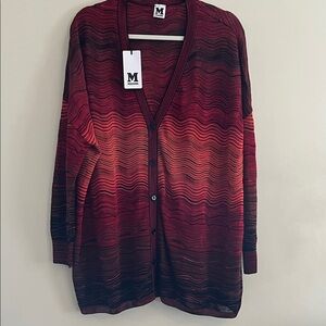 Missoni Wavy Knit Cardigan‎ Sweater Red NWT M Textured Luxury Quality V Neck